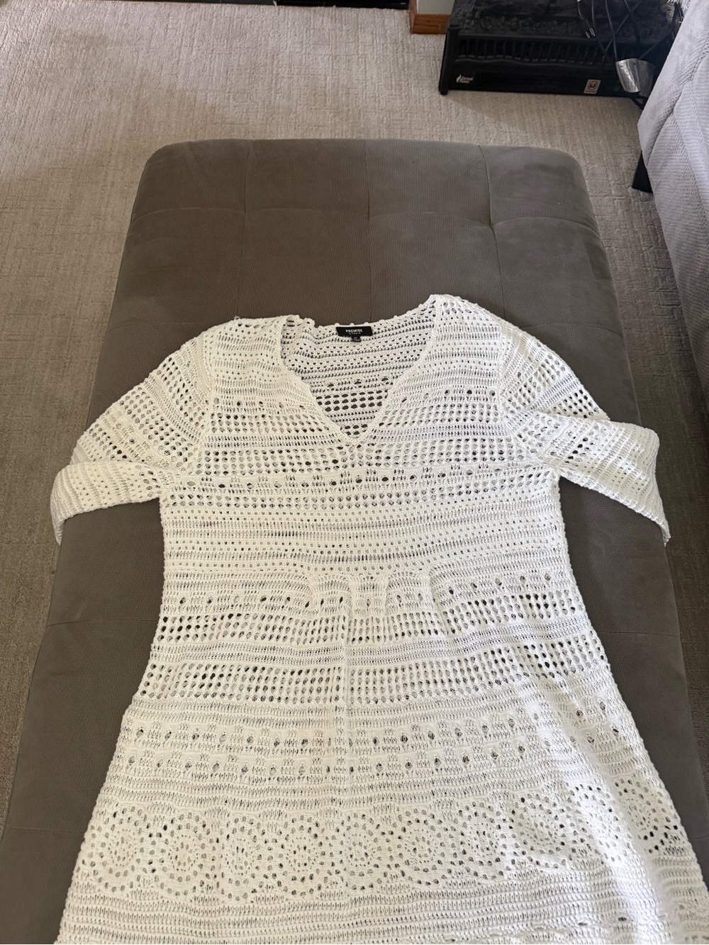 Premise Studio White Crochet V-Neck Cover-Up Dress